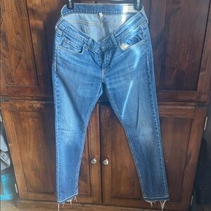 rag & bone Women's Distressed Blue Straight Leg Jeans